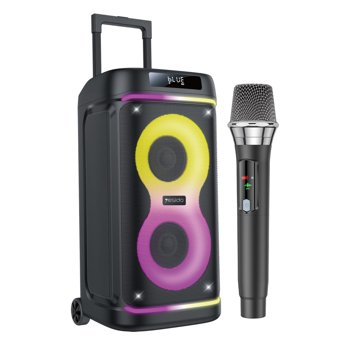 Yesido YSW44 Taşınabilir 60W Çift 8 Hoparlörlü RGB Işıklı Tekerlekli Bluetooth Hoparlör